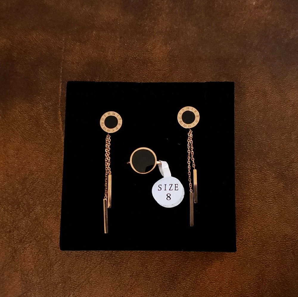 Rose Gold Jewelry Ring and Earring Set TITANIUM